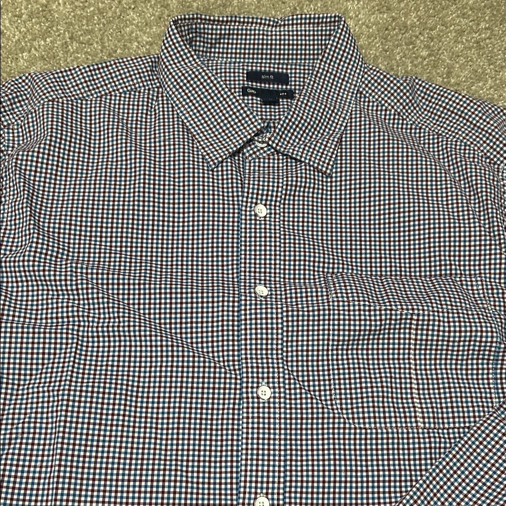 GAP Navy and Red Checkered Button-Down Shirt